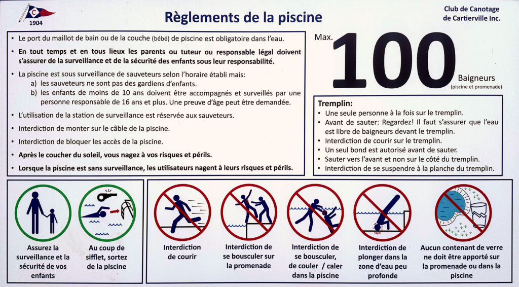 Règlements de la piscine — Club de canotage de Cartierville